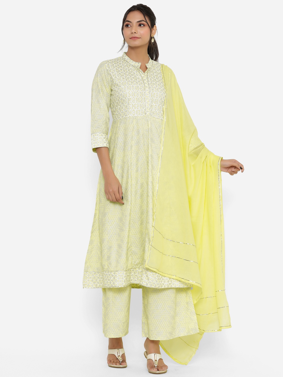 

DIVYANK Women Yellow Ethnic Motifs Kurta With Palazzos & Dupatta