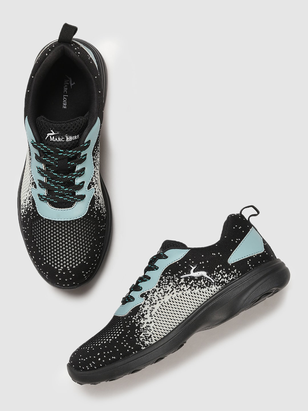 

Marc Loire Women Black & Turquoise Blue Woven Design Lightweight Sneakers