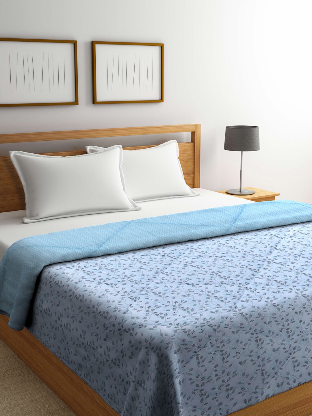 

KLOTTHE Blue Floral Mild Winter 600 GSM Double Bed Quilt