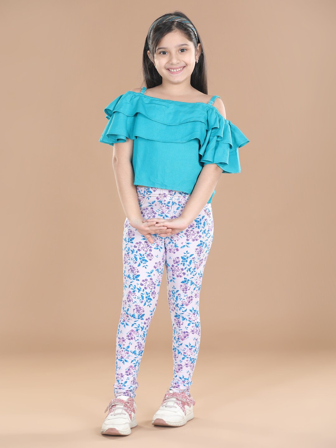 

StyleStone Girls Turquoise Blue & White Top with Trousers