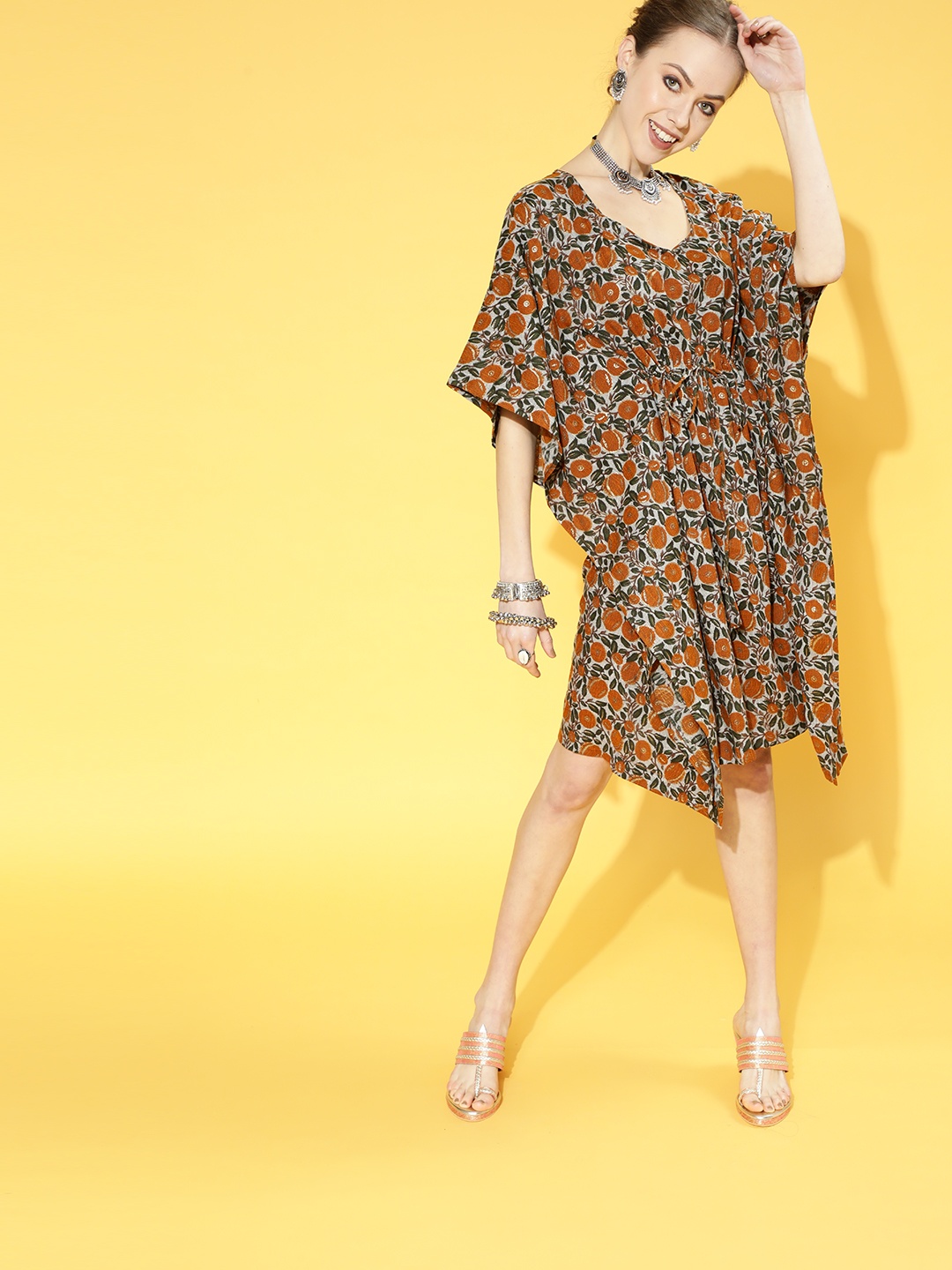 

InWeave Mustard Yellow & Grey Floral A-Line Dress