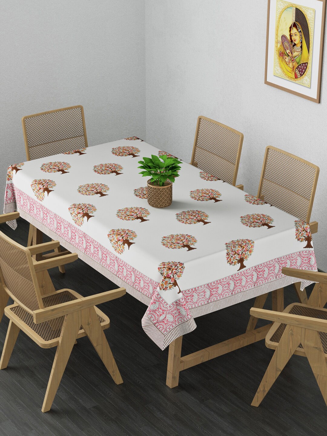 

Gulaab Jaipur White Handblock Printed 6 Seater Table Cover
