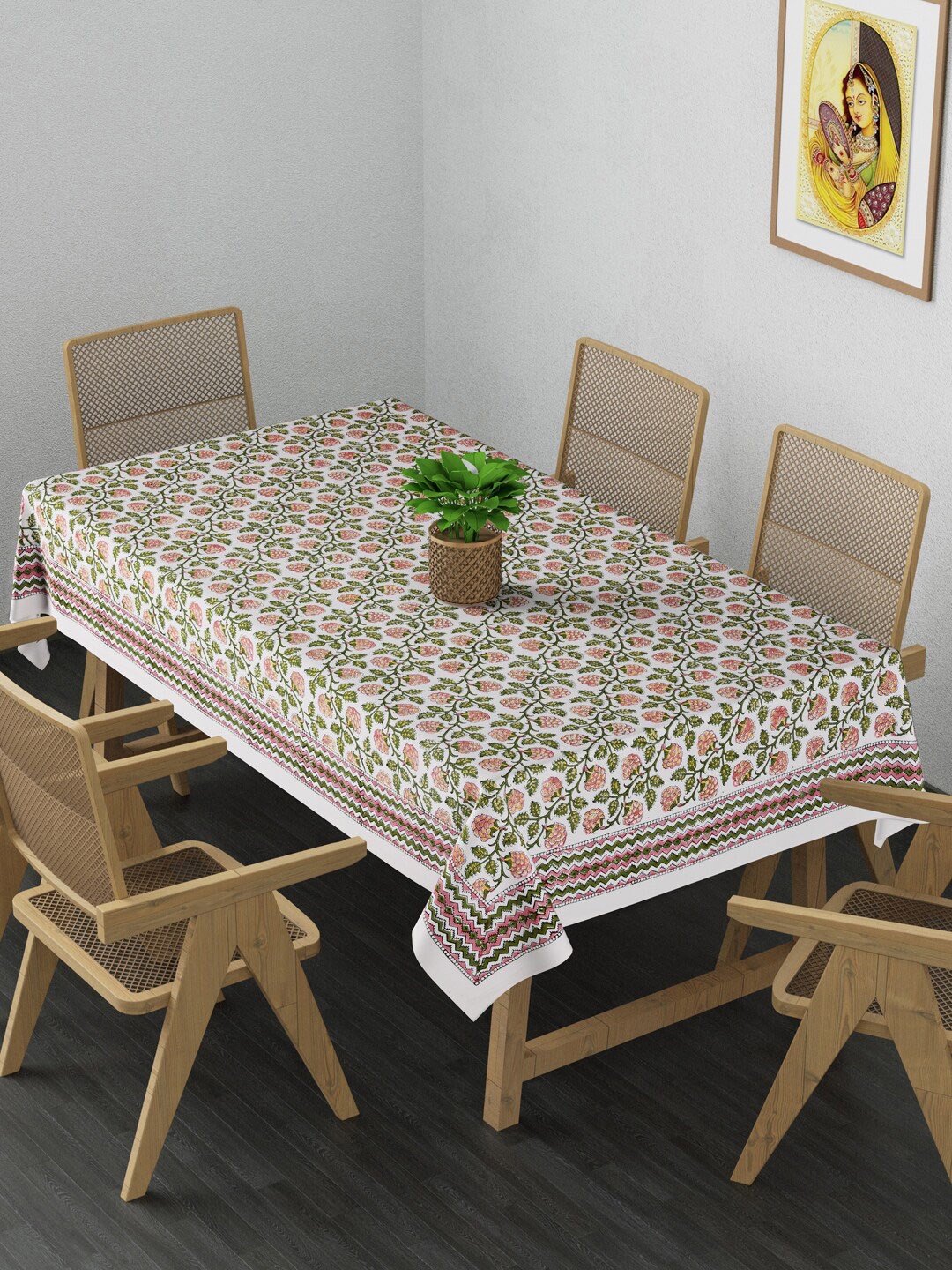 

Gulaab Jaipur White Printed 6 Seater Table Cover