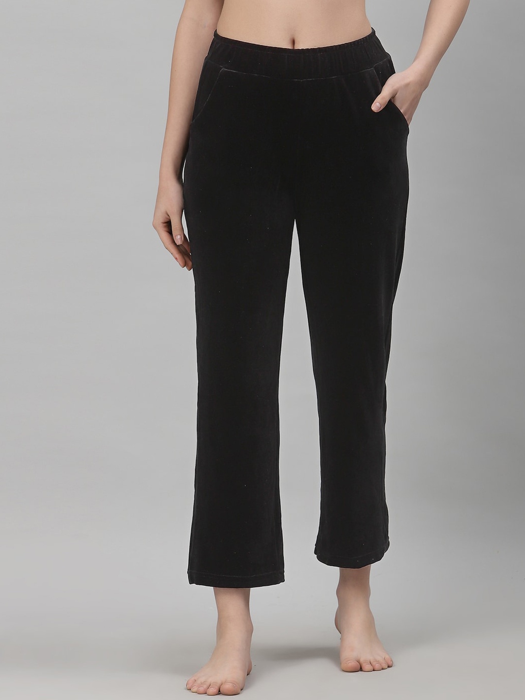 

NEUDIS Women Black Velvet Finish Flared Lounge Pants
