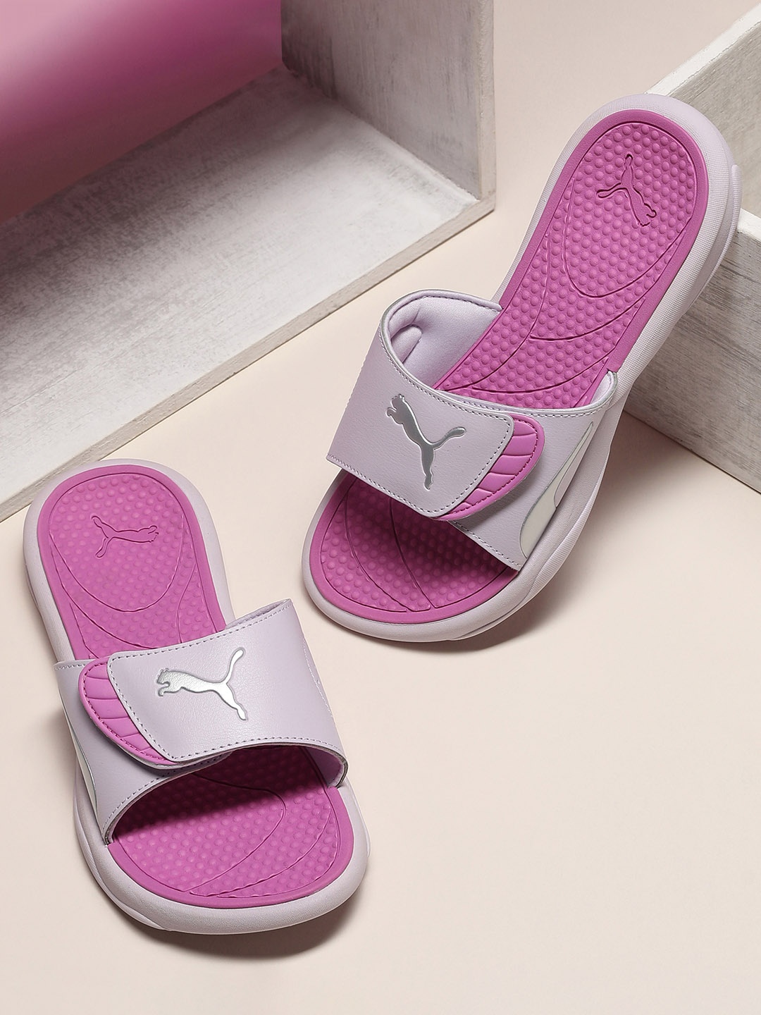 

Puma Women Purple & Silver-Toned Royalcat Comfort Sliders