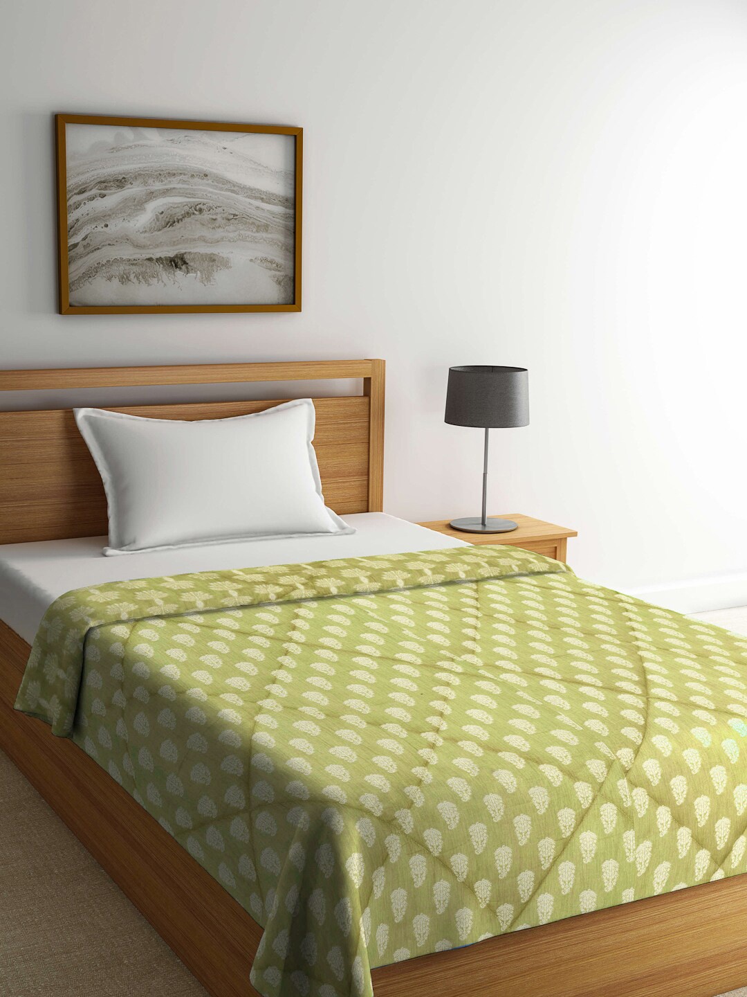 

KLOTTHE Yellow & White Printed Mild Winter 600 GSM Wool Single Bed Quit