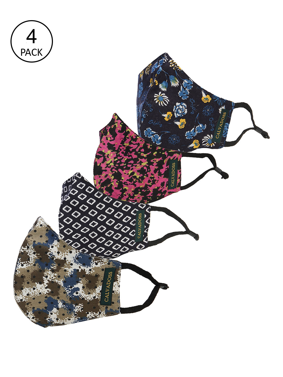 

CALVADOSS Set of 4 Assorted Printed 3 Ply Cotton Masks