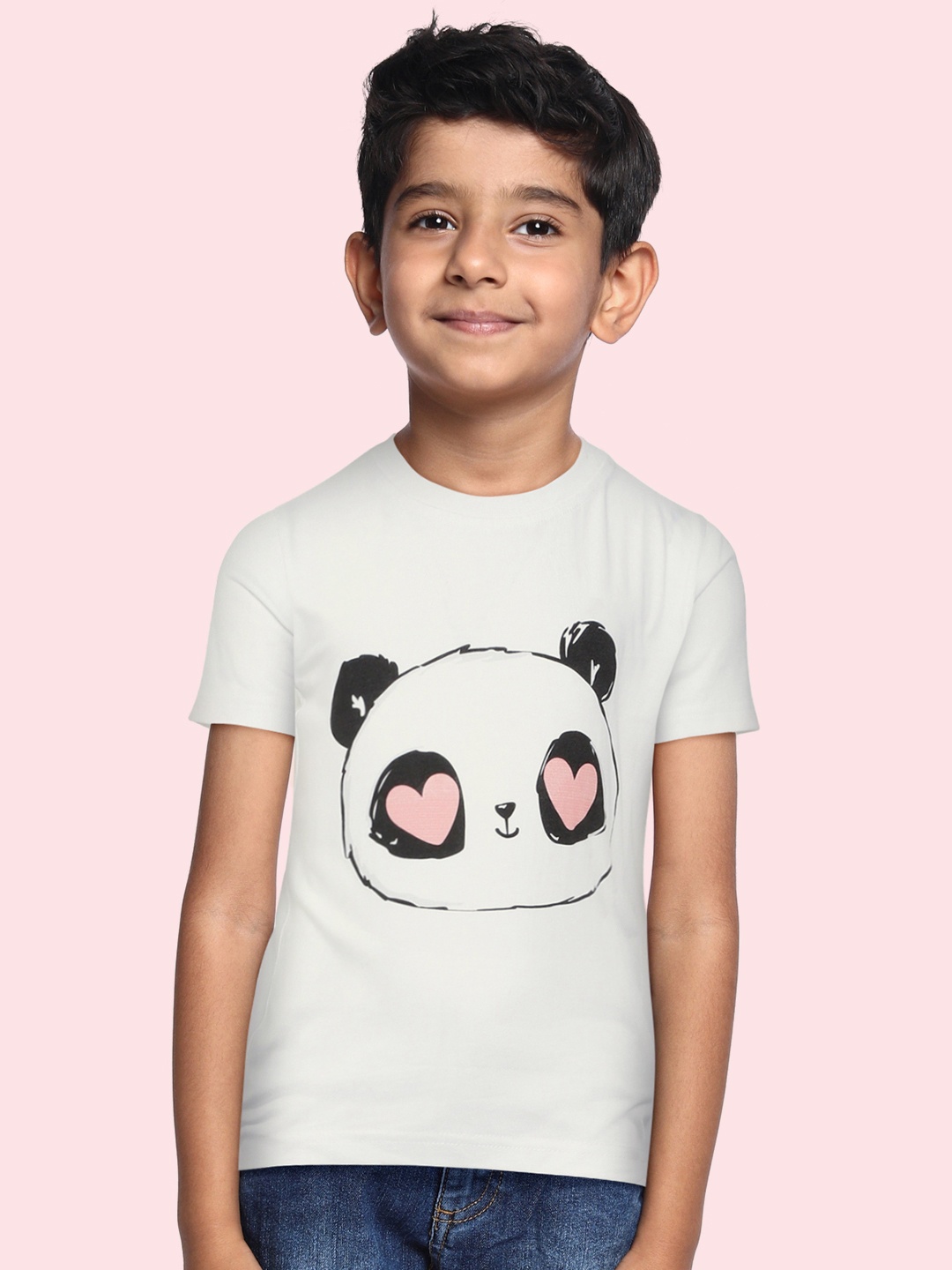 

BRATMA Kids White & Black Pure Cotton Printed T-shirt