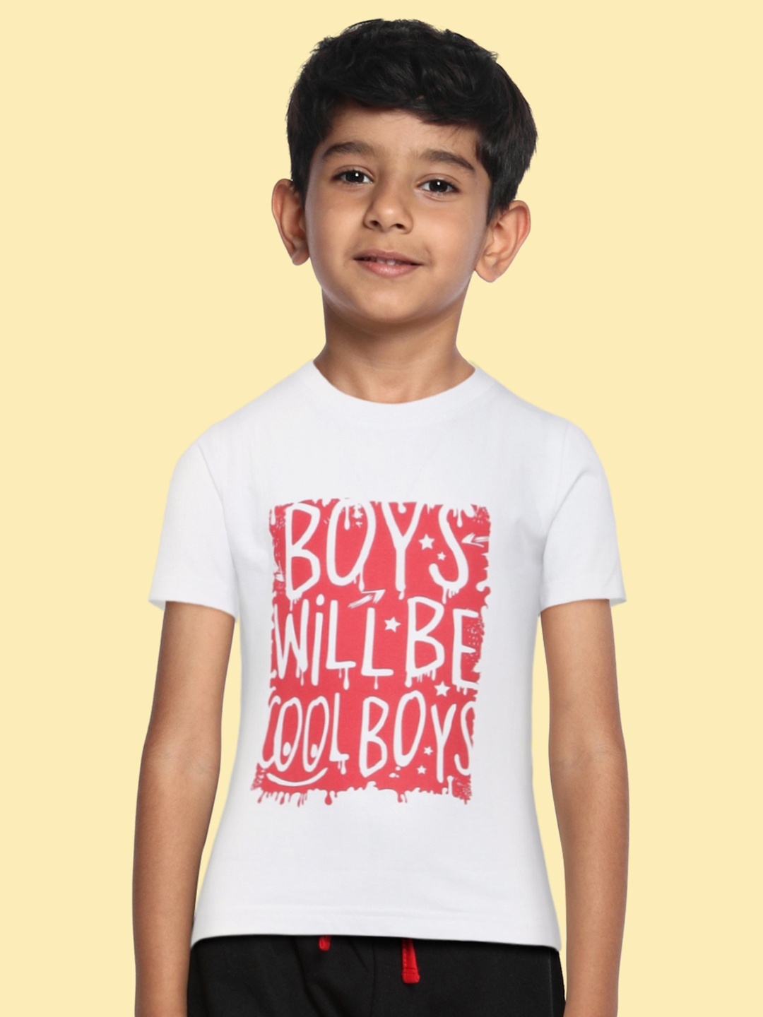 

BRATMA Kids White & Red Typography Print Cotton T-shirt