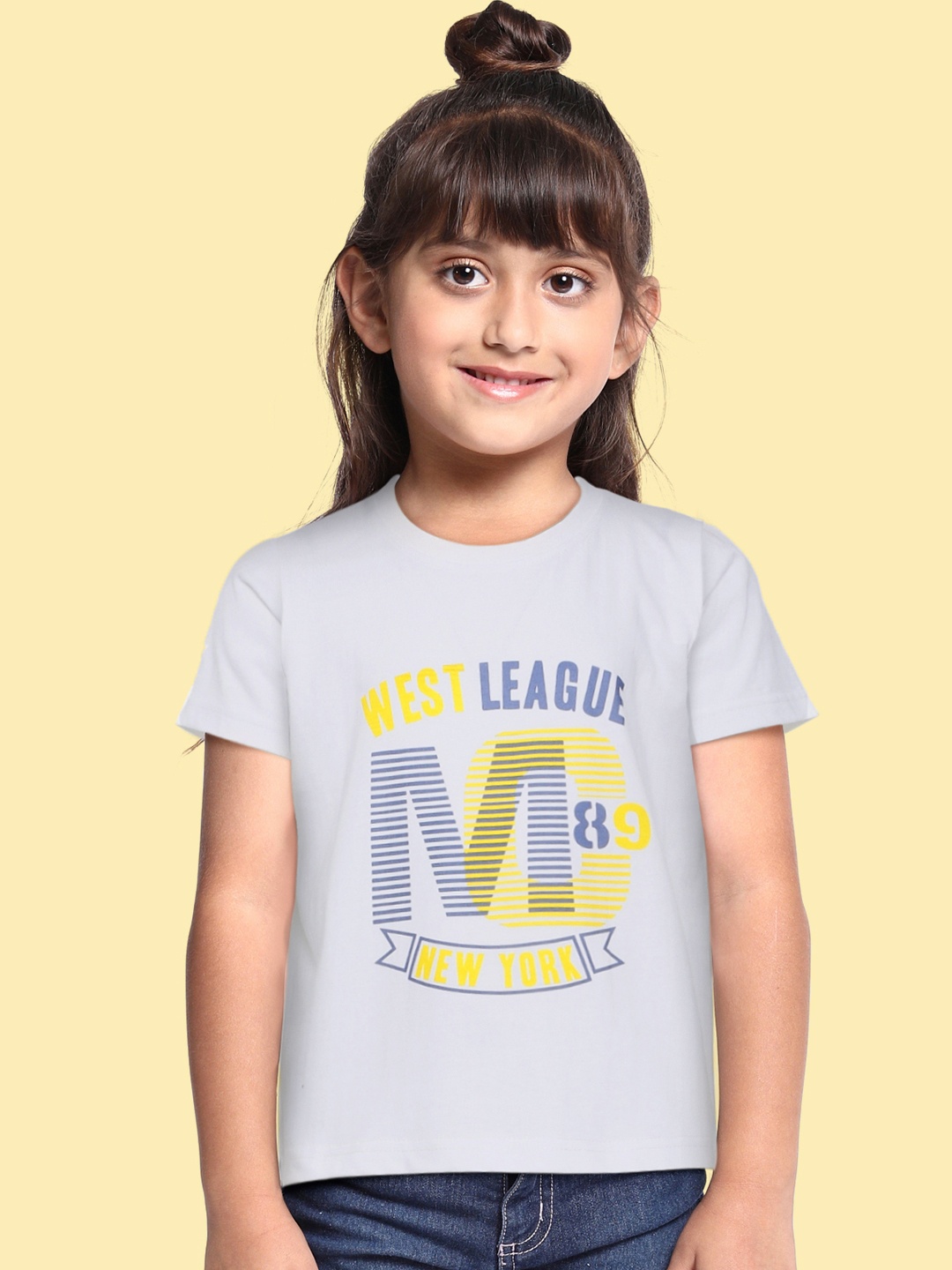 

BRATMA Kids White & Blue Typography Printed Cotton T-shirt