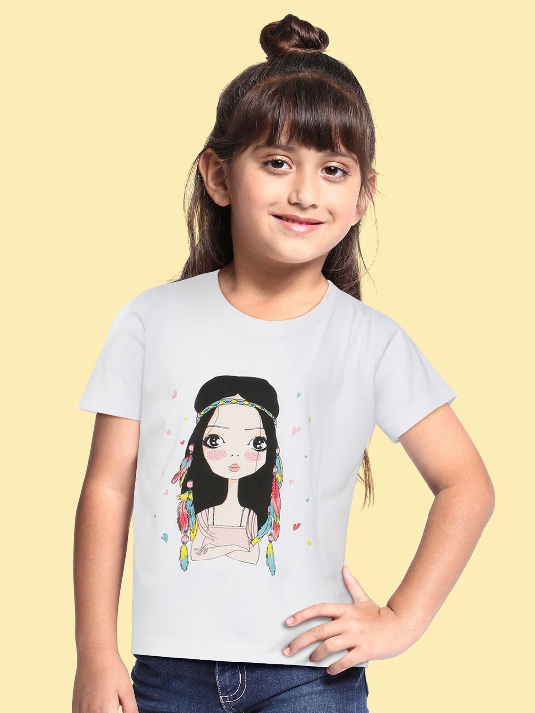 

BRATMA Kids White & Pink Pure Cotton Printed T-shirt