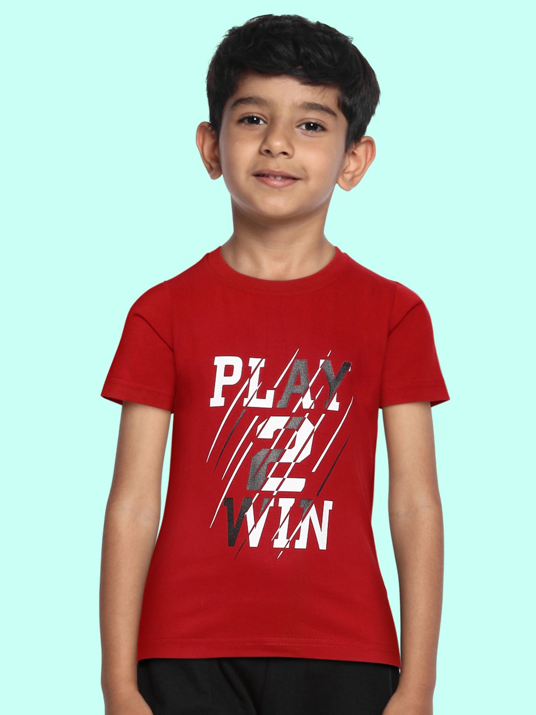 

BRATMA Kids Red & White Typography Printed Cotton T-shirt