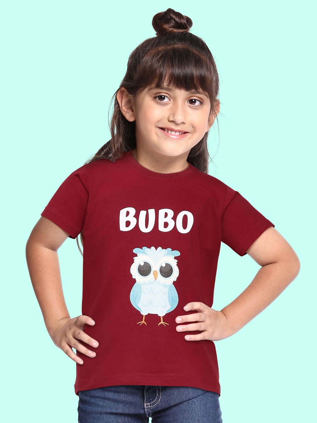 

BRATMA Kids Maroon & White Pure Cotton Printed T-shirt
