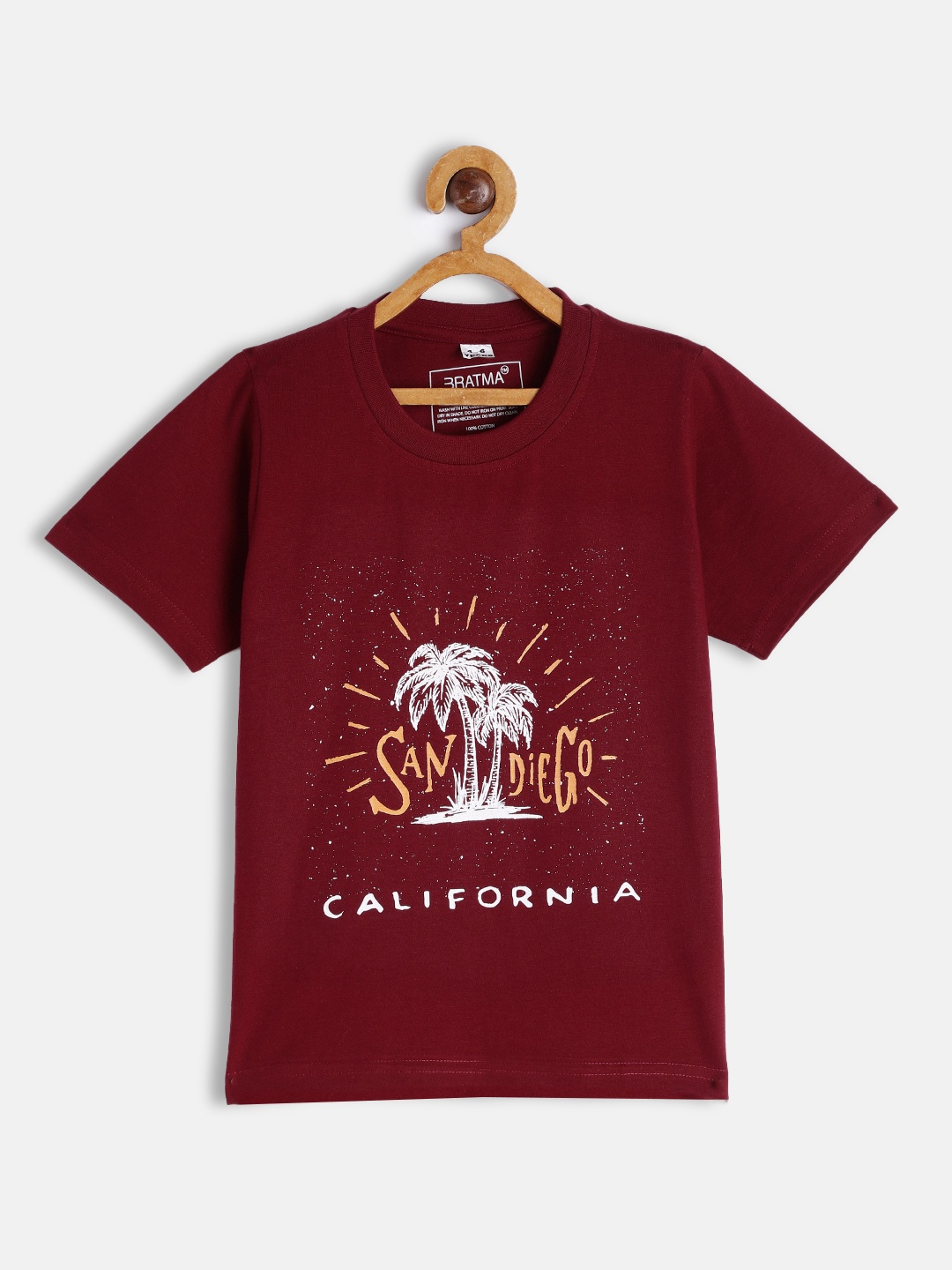 

BRATMA Kids Maroon & White Tropical Cotton T-shirt