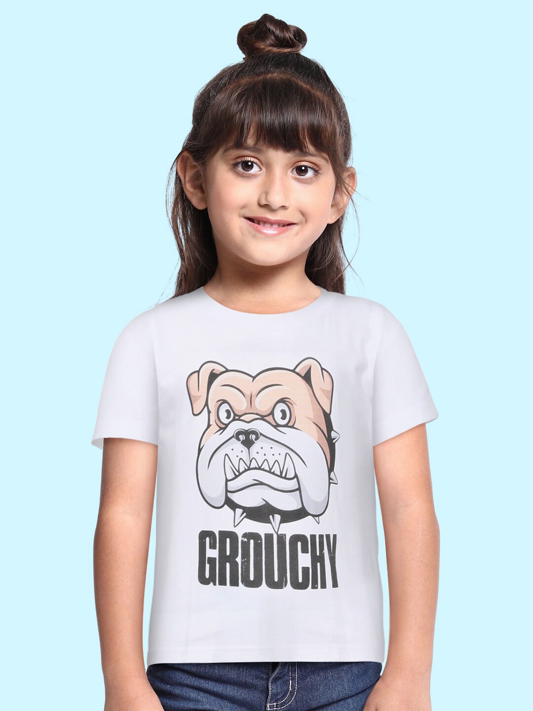 

BRATMA Kids White & Black Pure Cotton Printed T-shirt