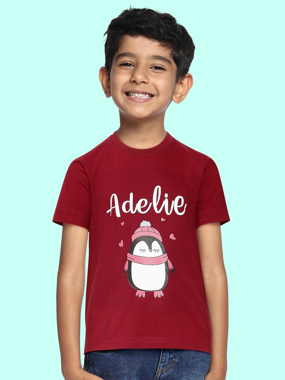 

BRATMA Kids Maroon & White Pure Cotton Printed T-shirt