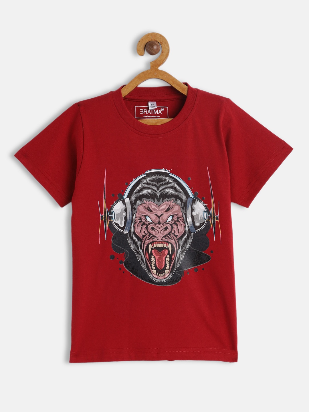 

BRATMA Kids Maroon & Grey Dj Gorila Printed Cotton T-shirt