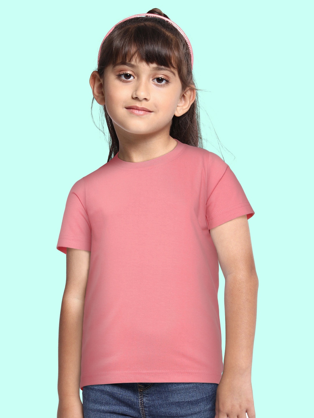 

BRATMA Kids Peach-Coloured Solid Cotton T-shirt