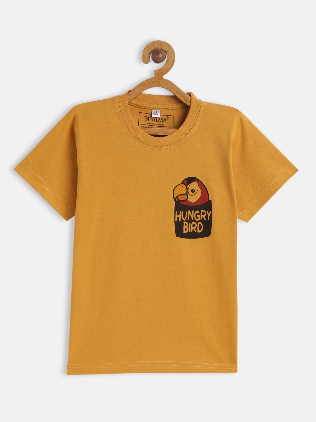 

BRATMA Kids Mustard Yellow & Black Printed Cotton T-shirt