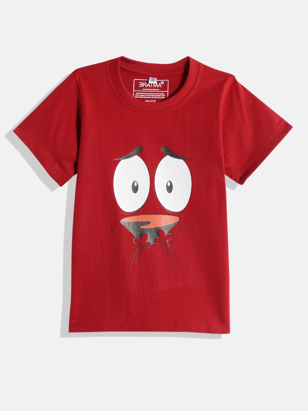 

BRATMA Kids Red & White Printed Cotton T-shirt