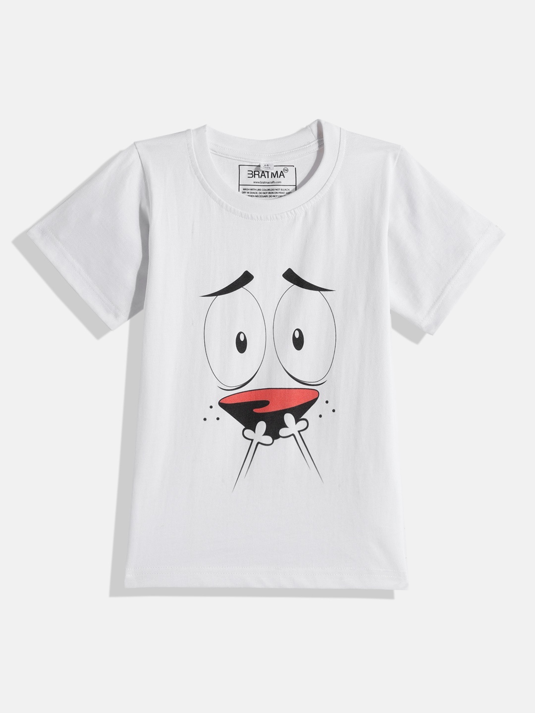 

BRATMA Kids White & Red Printed Cotton T-shirt