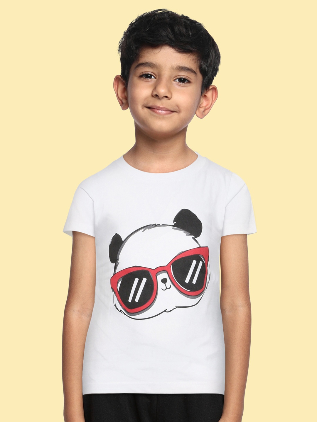 

BRATMA Kids White & Black Pure Cotton Printed T-shirt