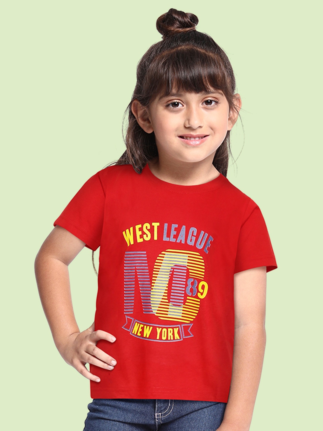 

BRATMA Kids Red Pure Cotton Printed T-shirt