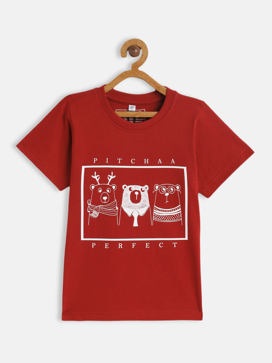 

BRATMA Kids Red & White Printed Cotton T-shirt
