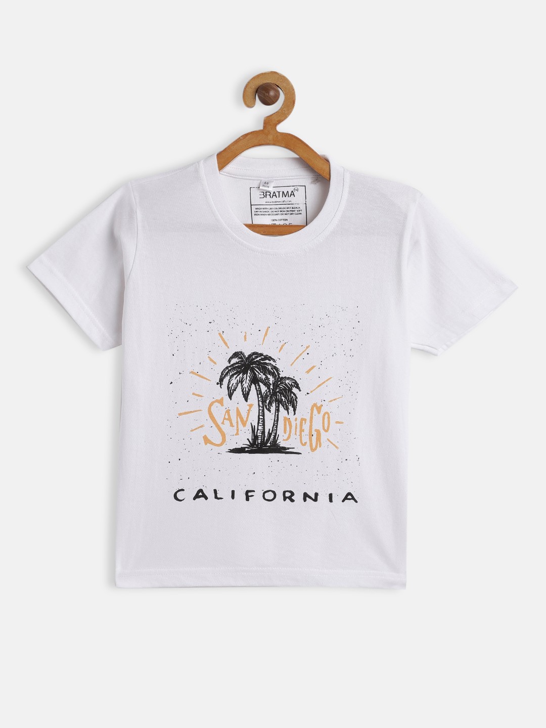 

BRATMA Kids White & Black Printed Tropical Cotton T-shirt