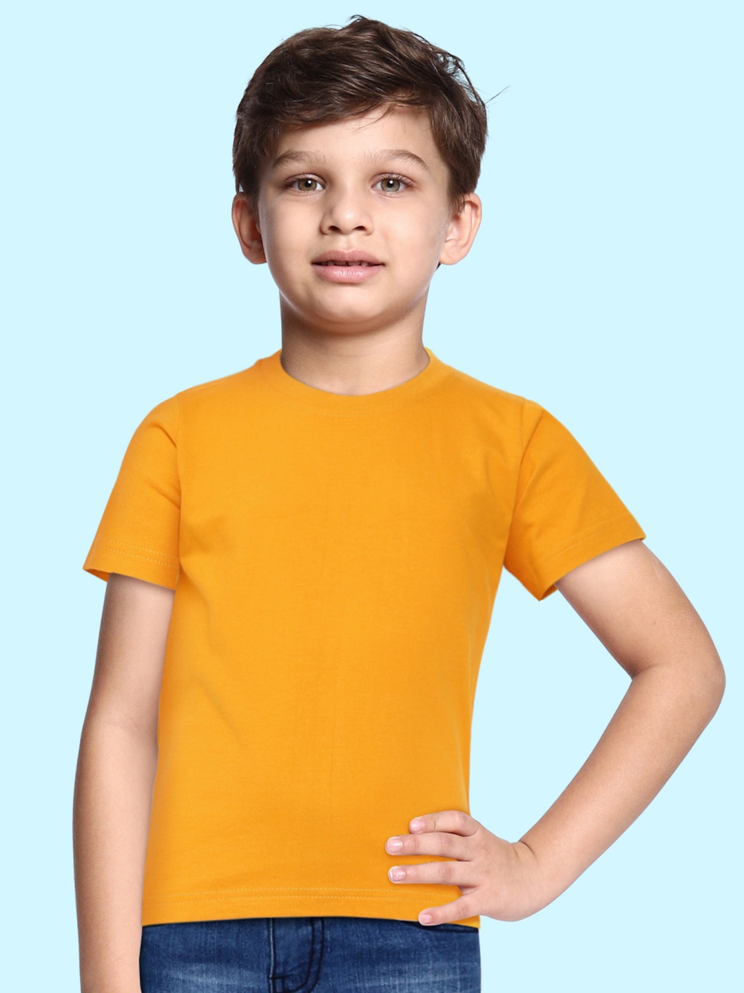 

BRATMA Kids Mustard Yellow Solid Cotton T-shirt