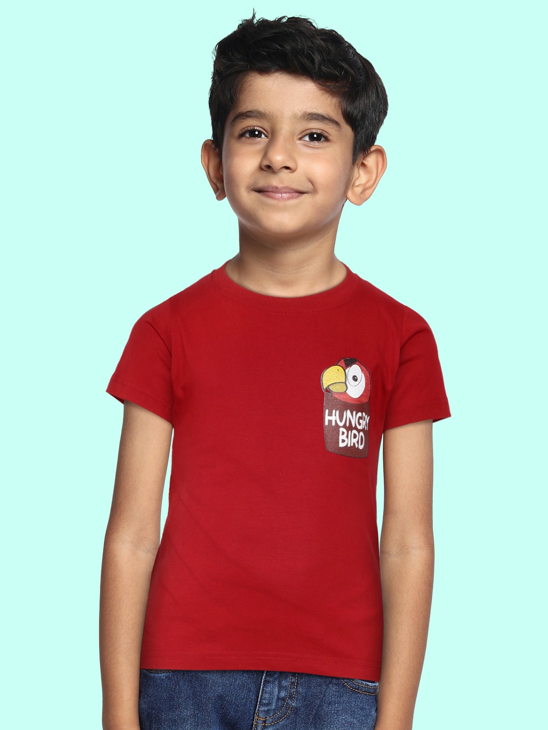 

BRATMA Kids Red Pure Cotton Printed T-shirt