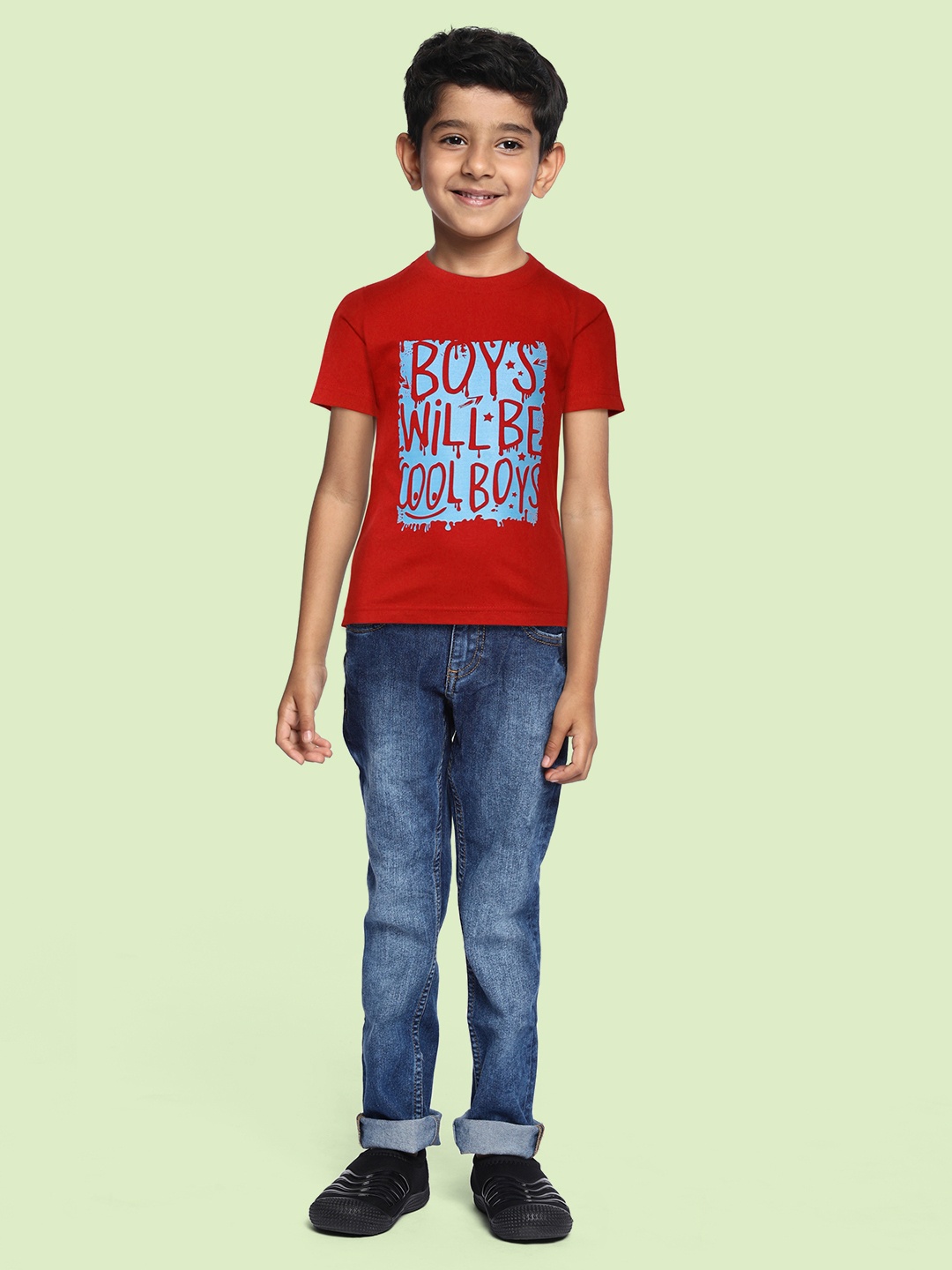 BRATMA Kids Red & Blue Typography Printed Cotton T-shirt