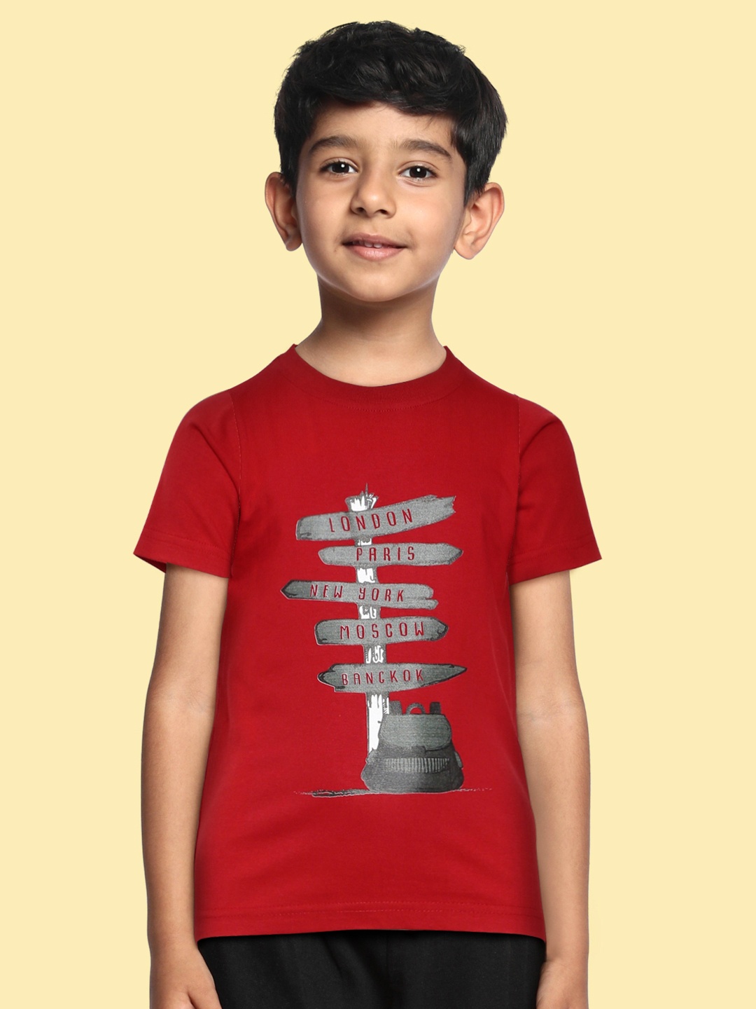 

BRATMA Kids Red Pure Cotton Printed T-shirt