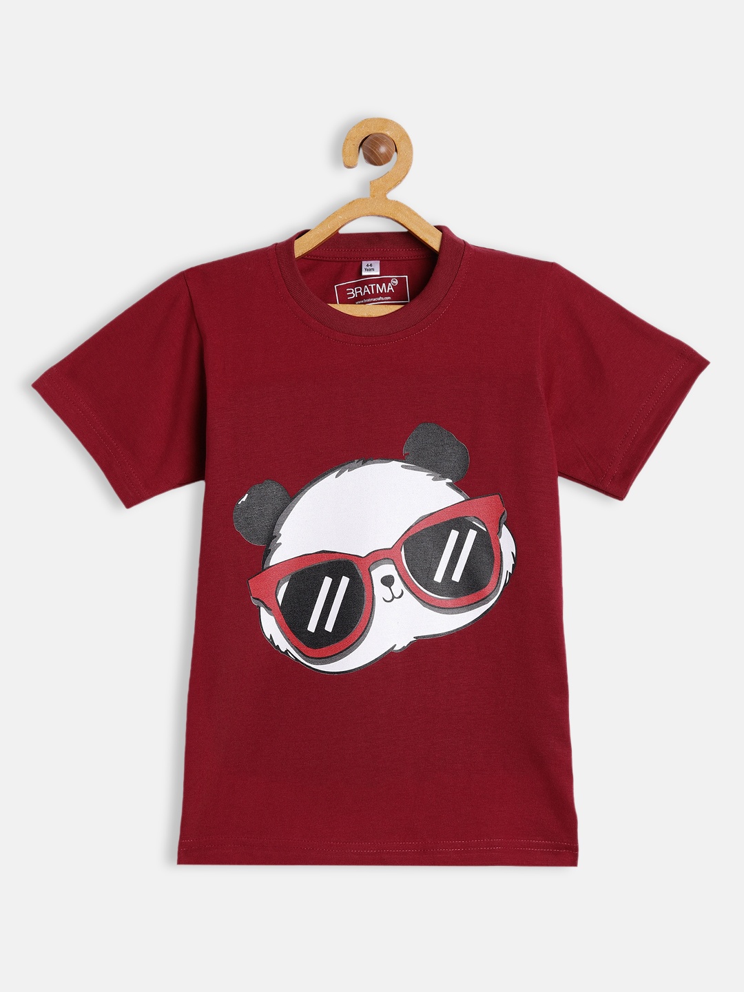 

BRATMA Kids Maroon & White Panda Printed Cotton T-shirt