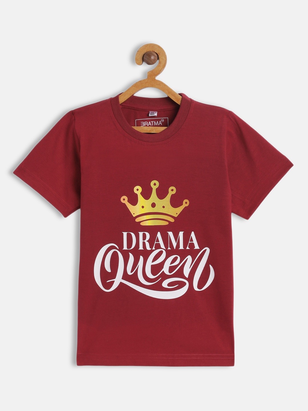 

BRATMA Kids Maroon & White Typography Printed Cotton T-shirt