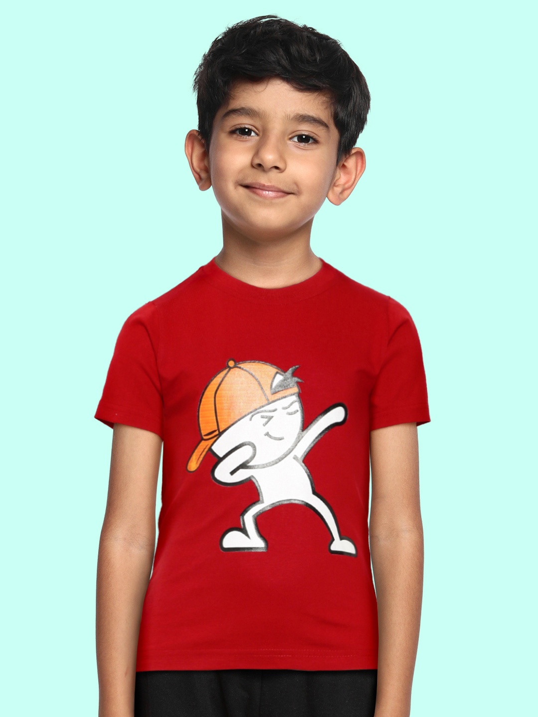 

BRATMA Kids Red & White Printed Cotton T-shirt