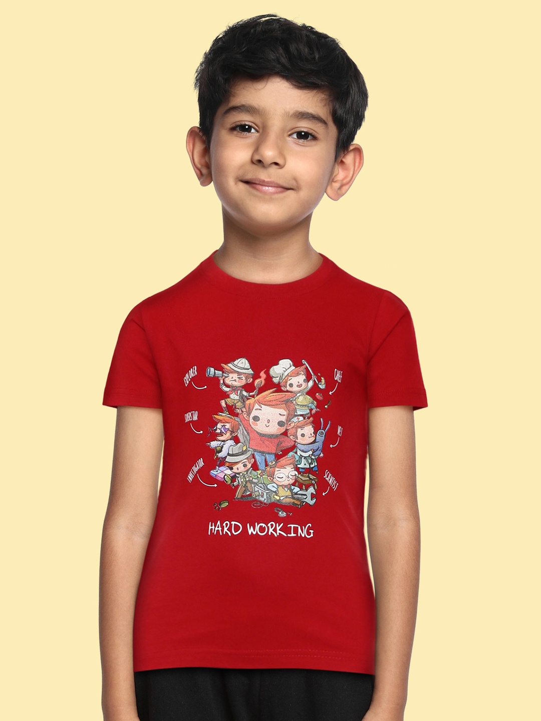 

BRATMA Kids Red Pure Cotton Printed T-shirt