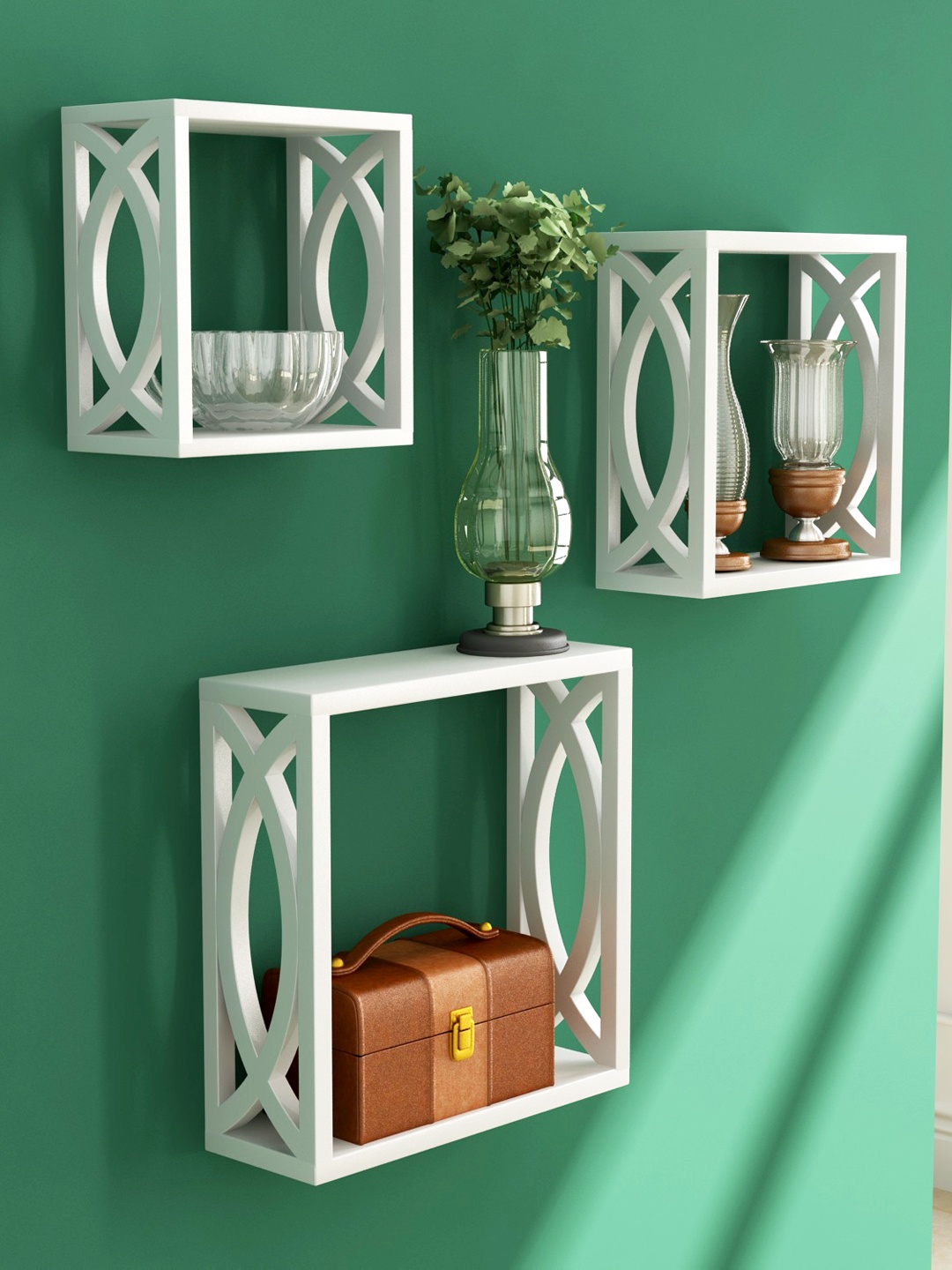 

Home Sparkle Set of 3 White Carved Wall Shelves