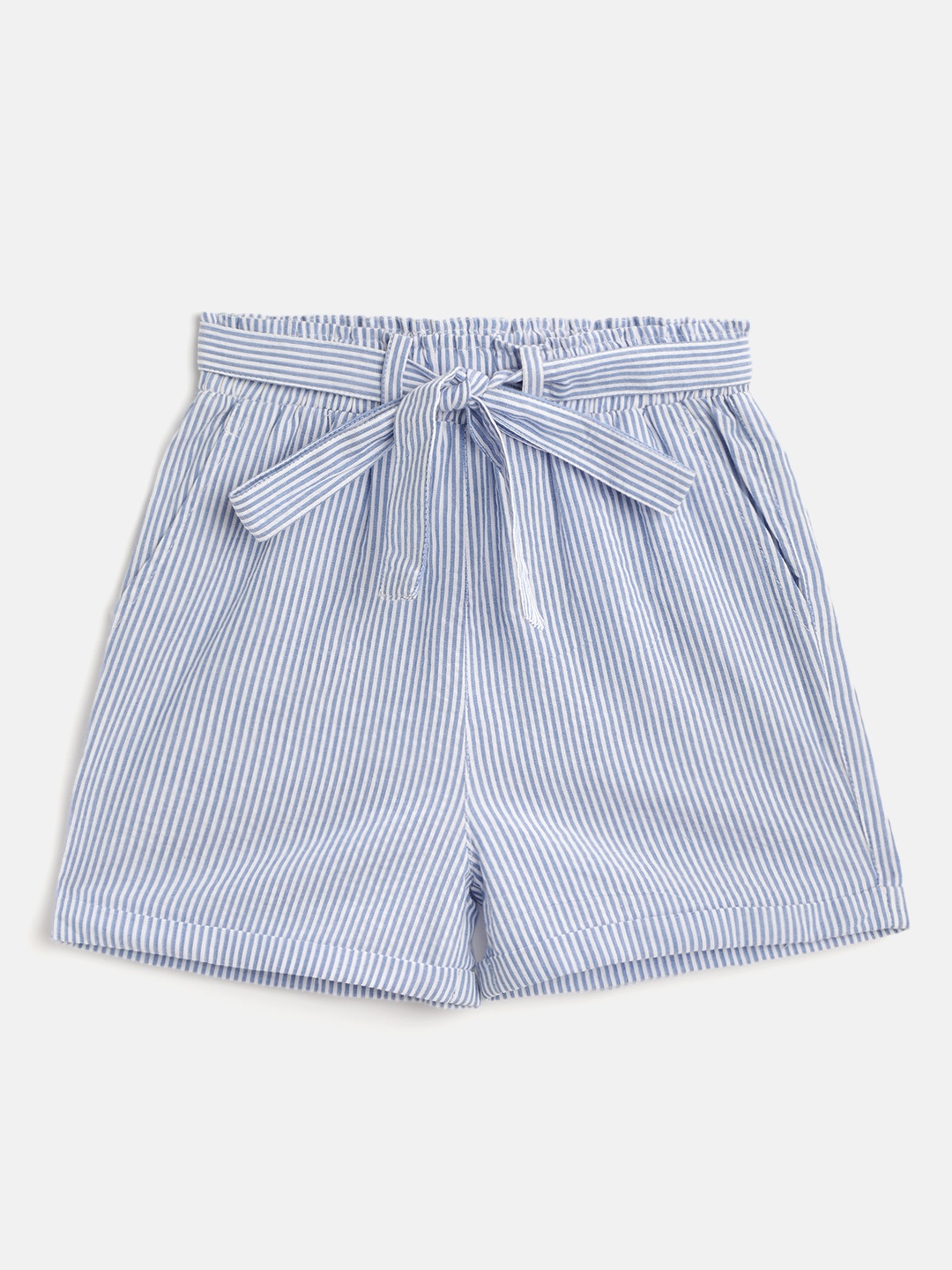 

luyk Girls Blue & White Striped High-Rise Shorts with Belt