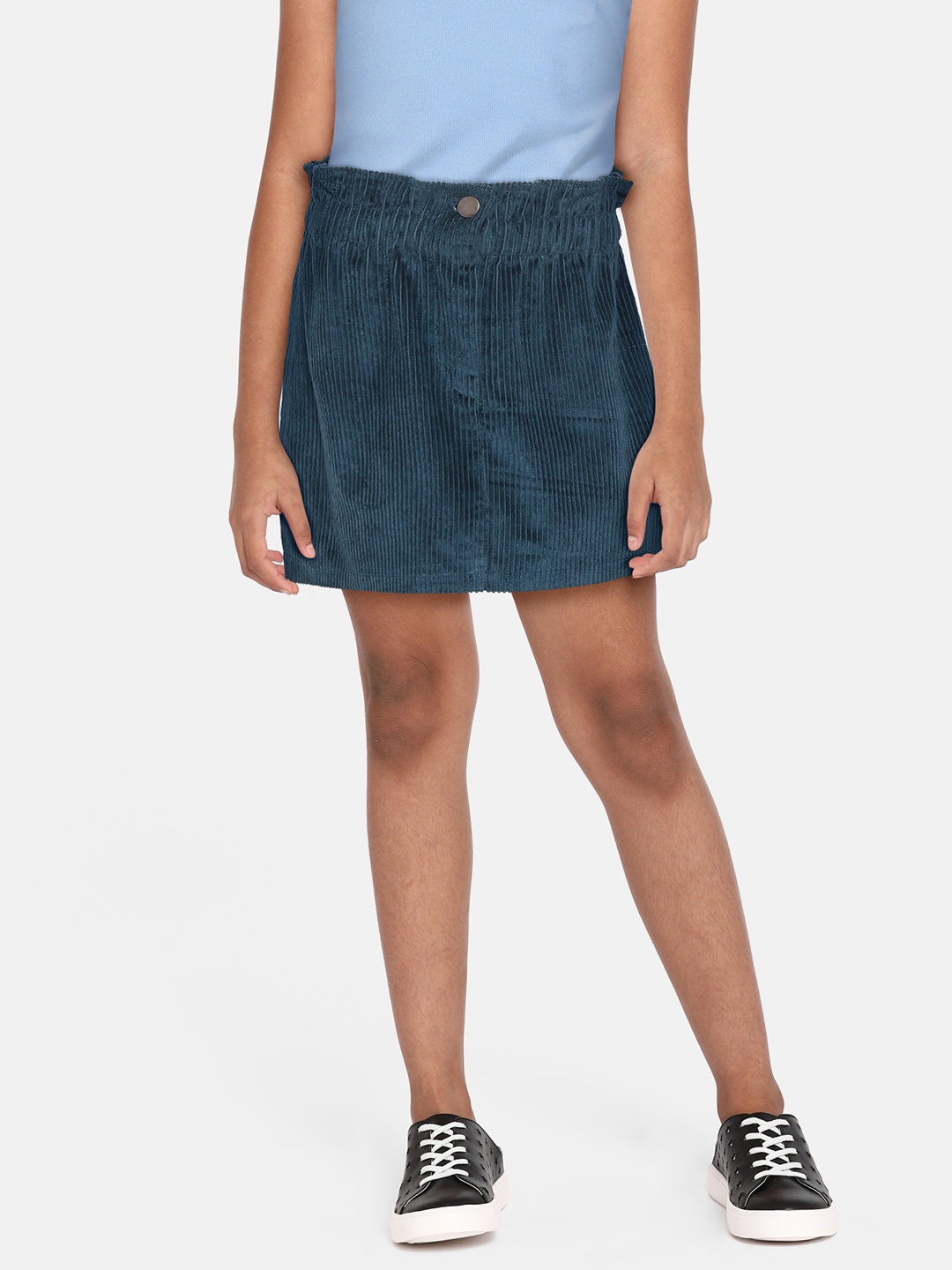 

luyk Girls Teal Green Pure Cotton Corduroy A-line Mini Skirt