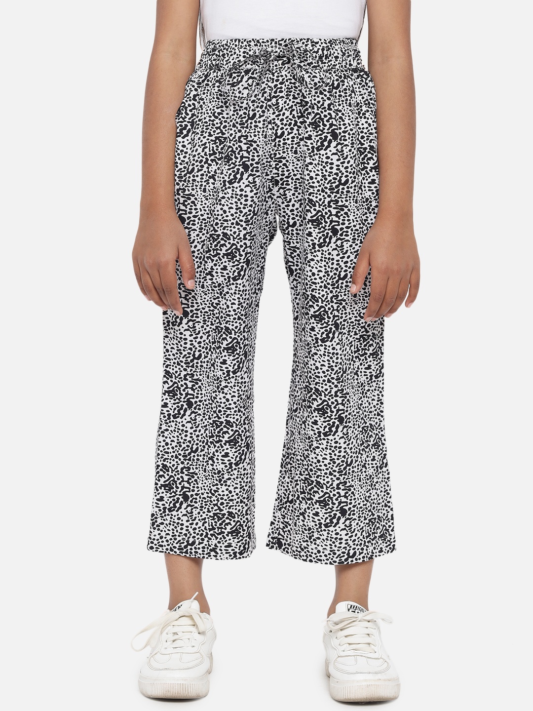 

luyk Girls White Animal Printed Relaxed Straight Leg High-Rise Culottes Trousers