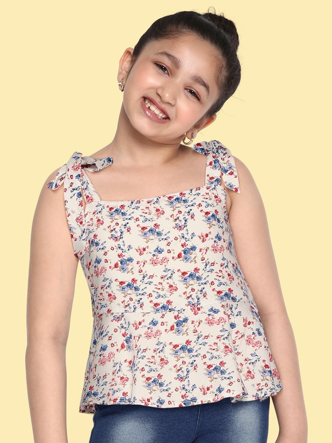 

luyk White Floral Print Peplum Top