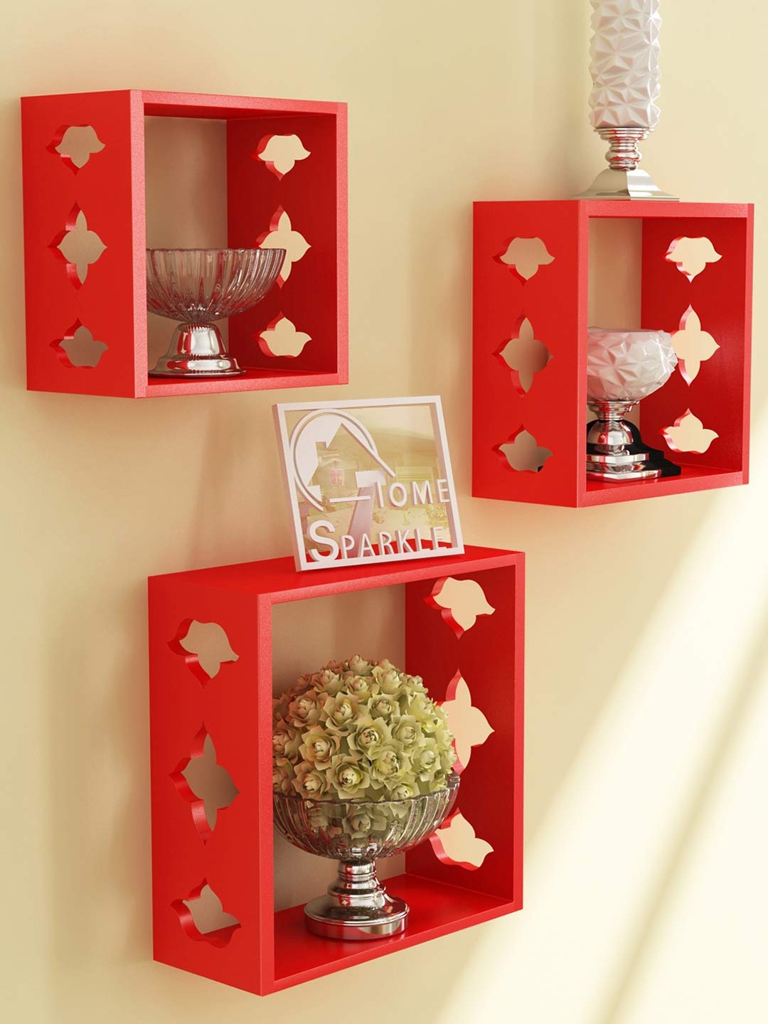 

Home Sparkle Red Set of 3 Cube Wall Shelves