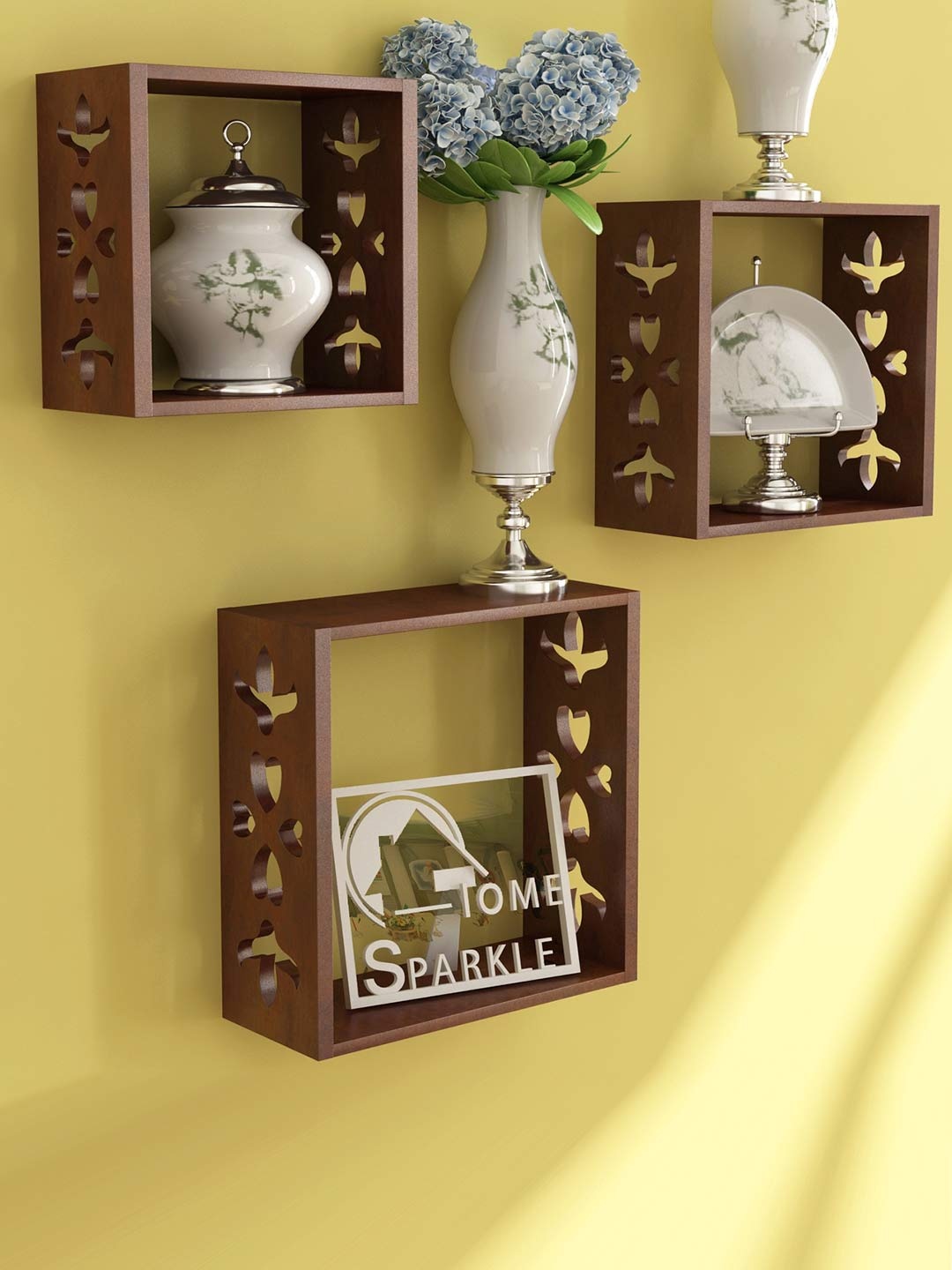

Home Sparkle Brown Set of 3 Cube Wall Shelves