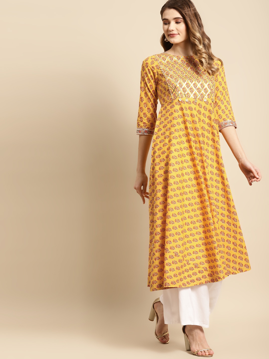 

RANGMAYEE Women Yellow & Orange Ethnic Motifs Printed Kurta