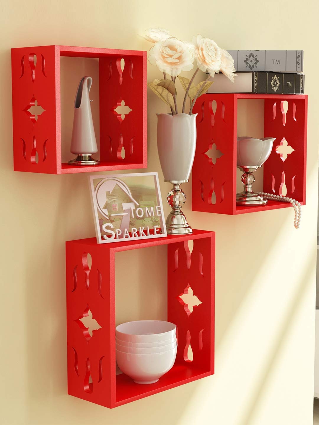 

Home Sparkle Red Set of 3 Cube Wall Shelves