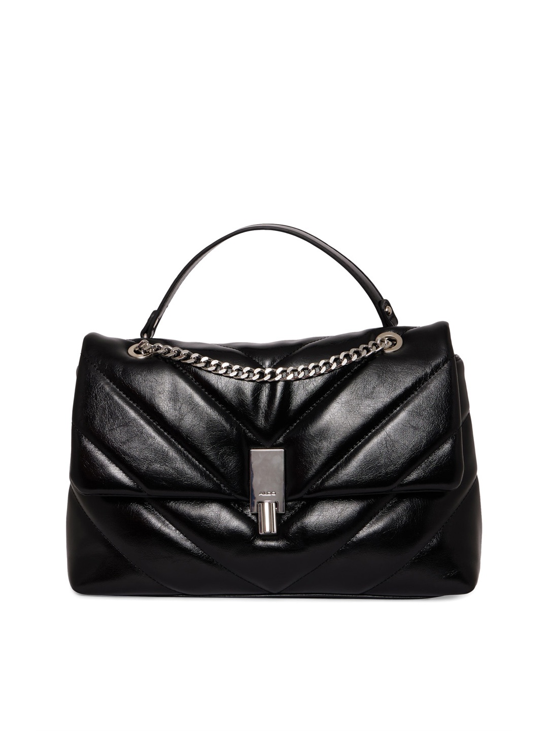 

ALDO Black PU Structured Satchel with Quilted