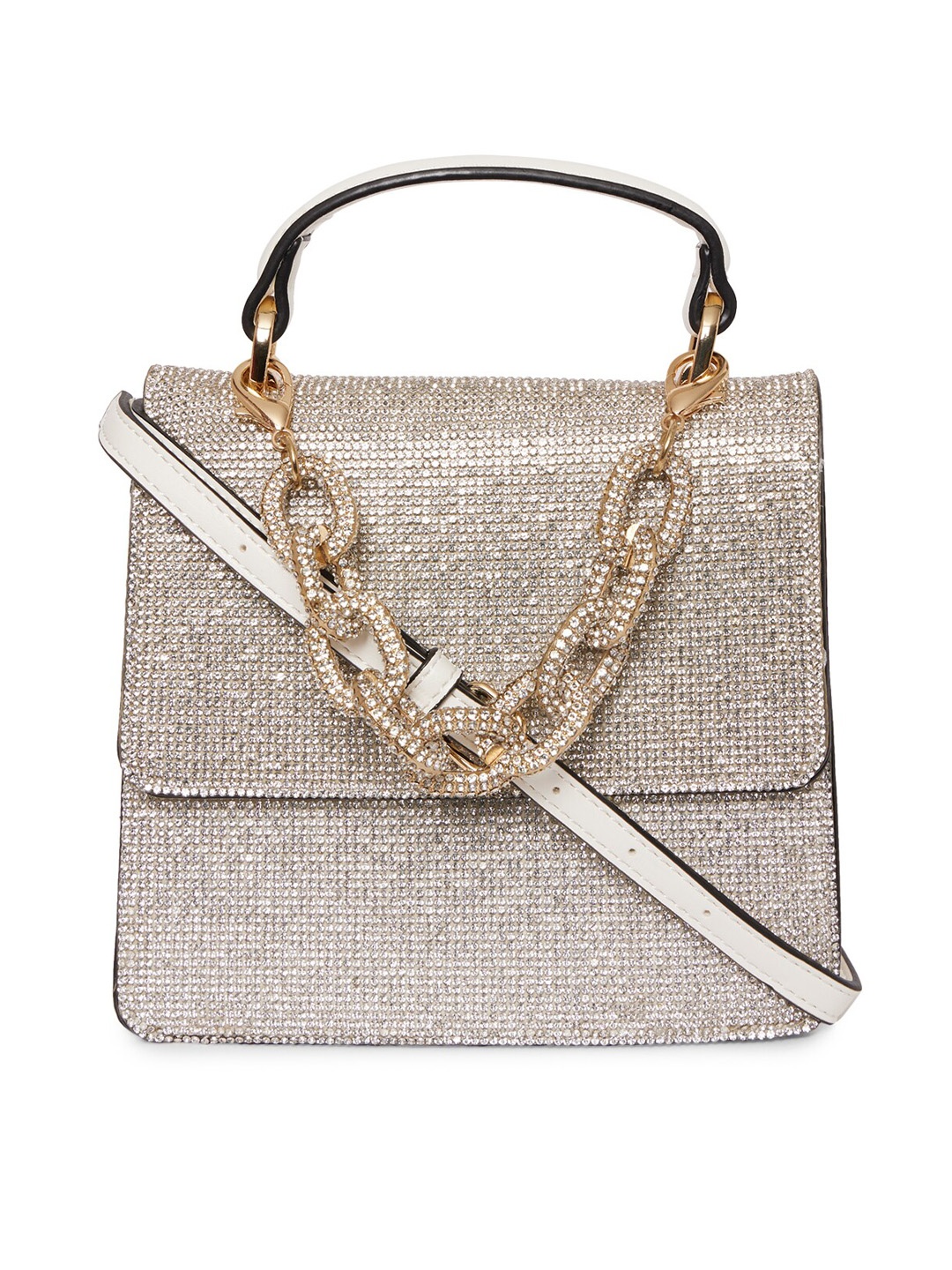 

ALDO Silver-Toned Textured Structured Handheld Bag