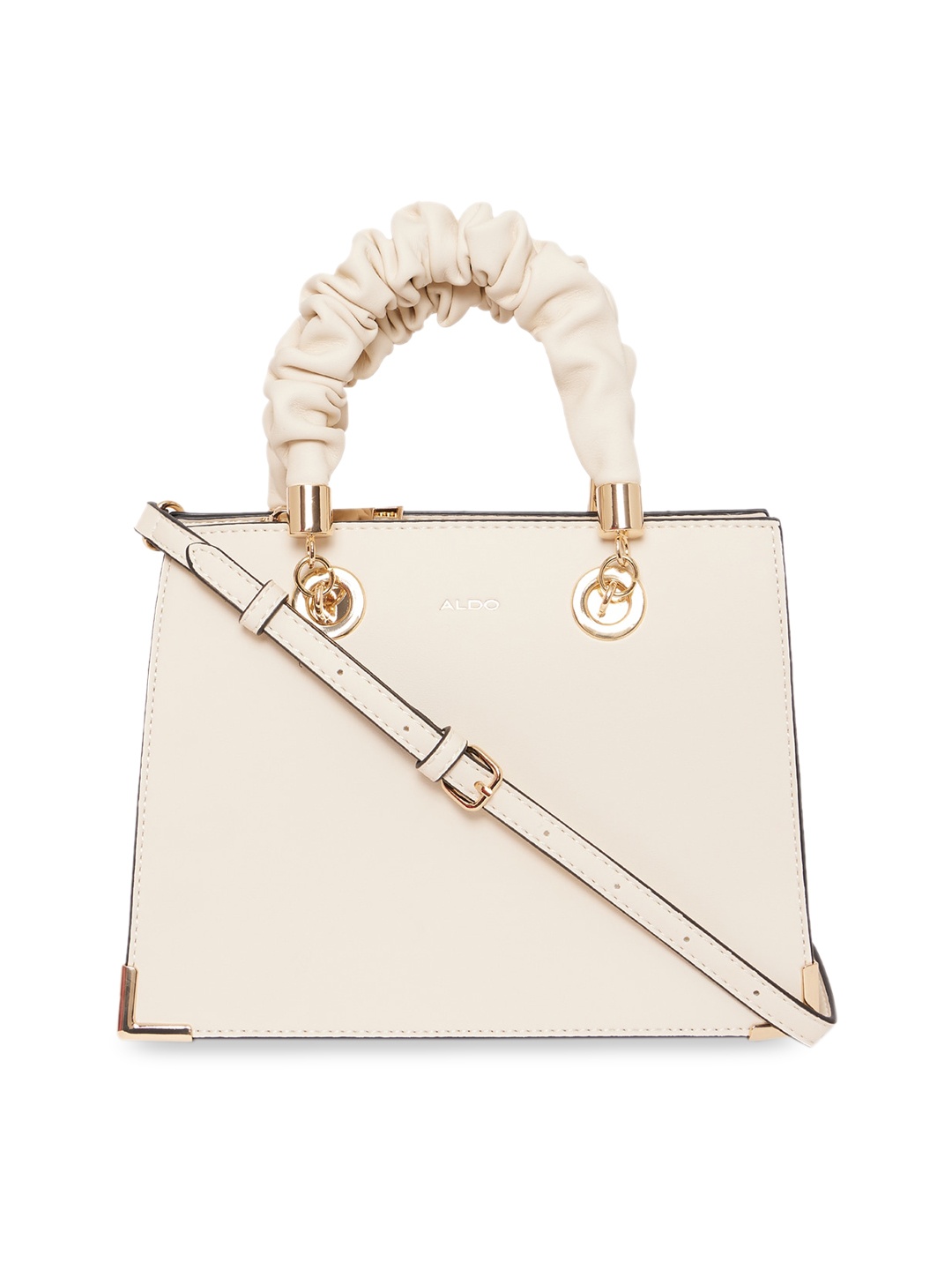 

ALDO Beige PU Structured Handheld Bag with Applique