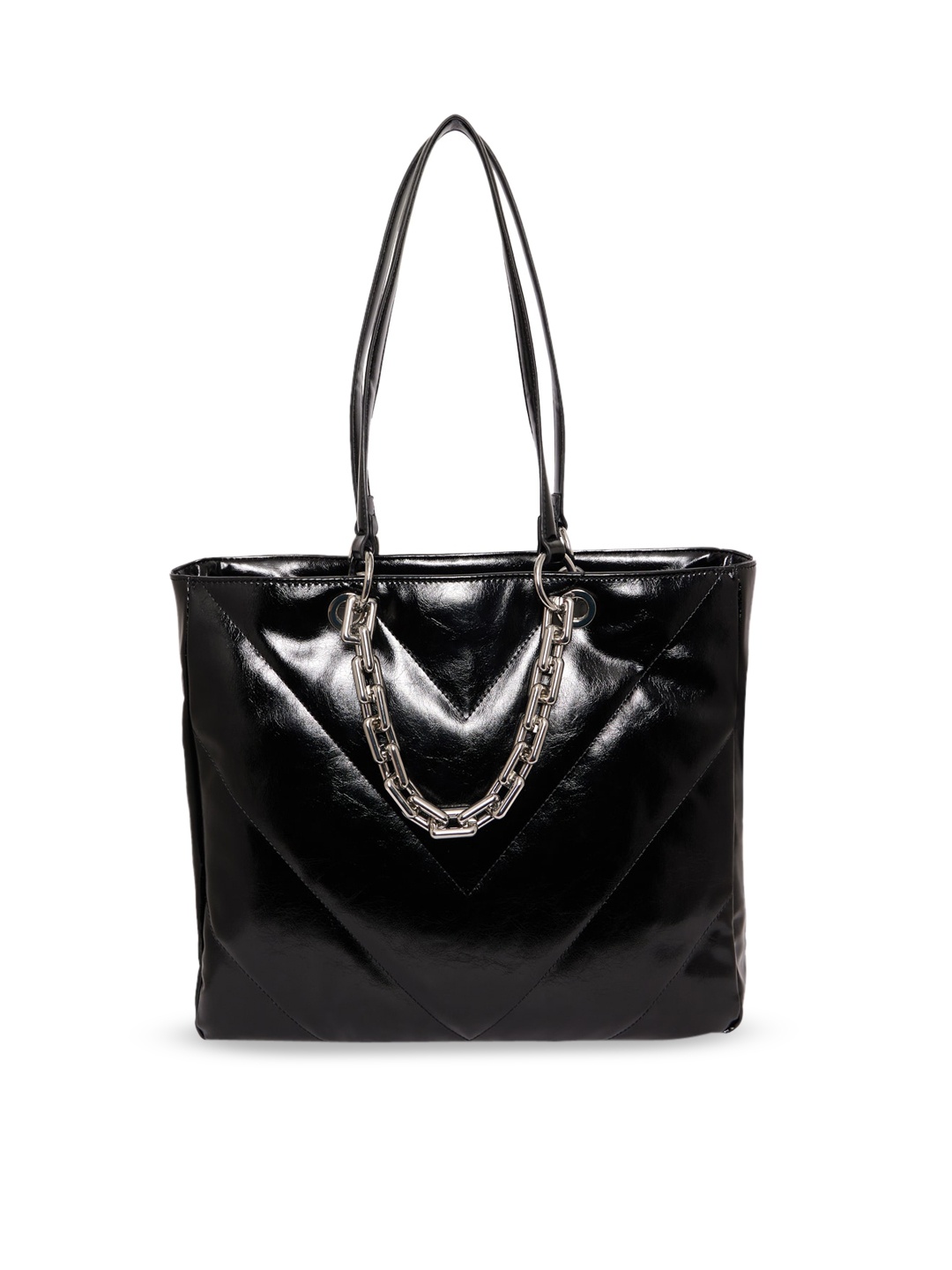 

ALDO Black Textured PU Structured Shoulder Bag with Quilted